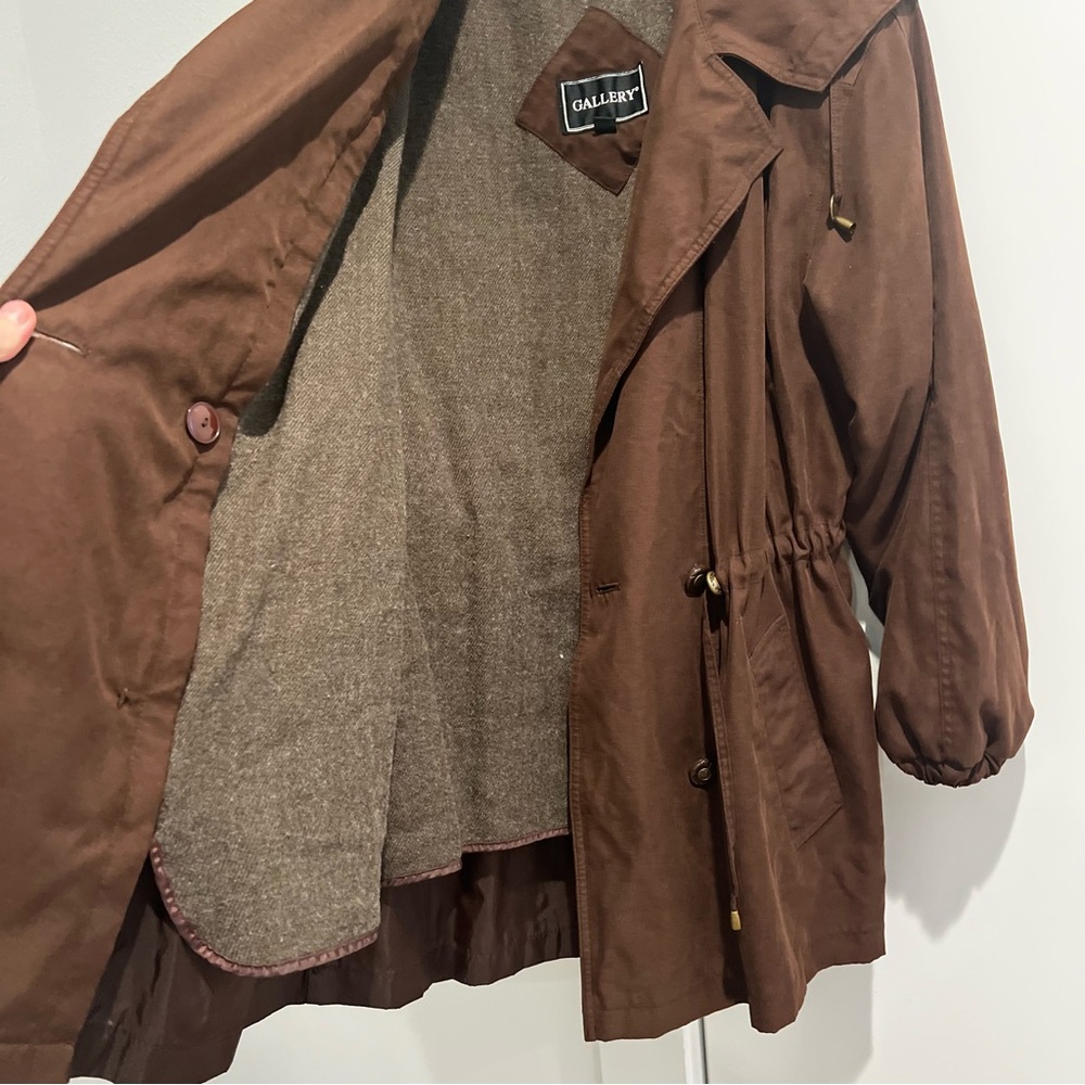 Suede Brown Barn Coat with Waist - Picture 7 of 9